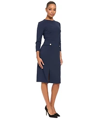 London Times Petite Sheath Midi 3/4 Sleeve Dress