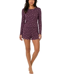 Roudelain Women's Boat Neck Long-Sleeve Top & Shorts, 2-Piece Pajama Set
