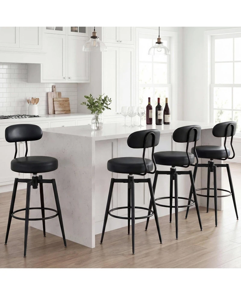 Sugift Set of 2 Swivel Barstools Faux Leather Upholstered Seat and Back