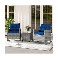 Boyel Living 3 Piece Patio Rattan Roker Chairs with Tempered Glass Table and Soft Cushions