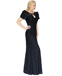 White Tie by Shani Women's Satin Floral-Sleeve Keyhole Lace Gown, Macy's Exclusive