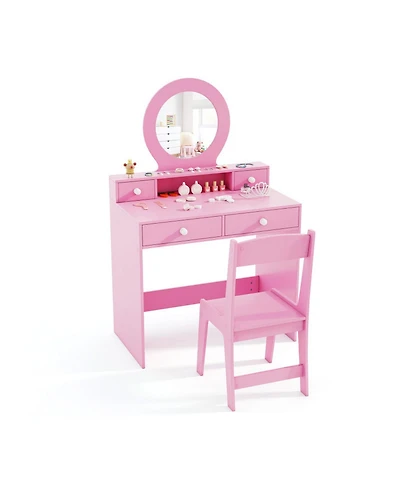 Sugift Kids Princess Vanity Set with Mirror Makeup Dressing Desk and Chair Set