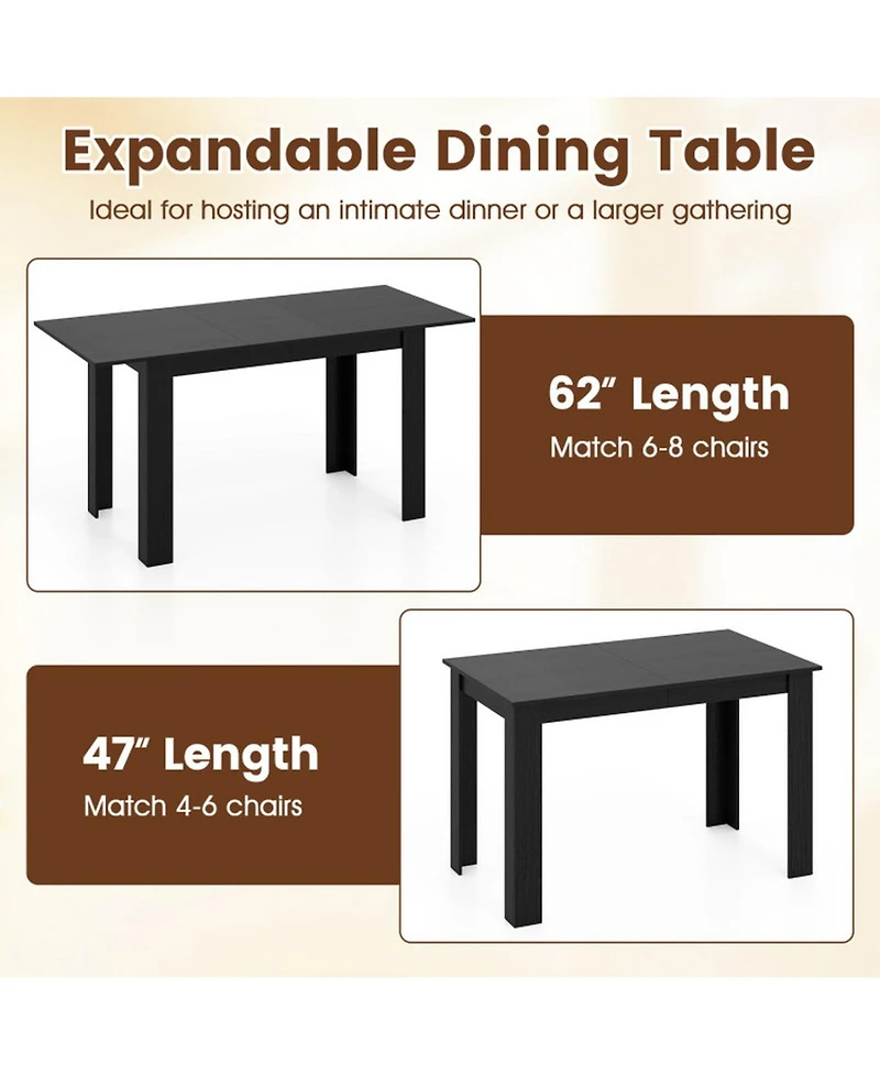 Sugift Extendable Rectangular Dining Table 47in-62in for 4-8 People Large Kitchen Table