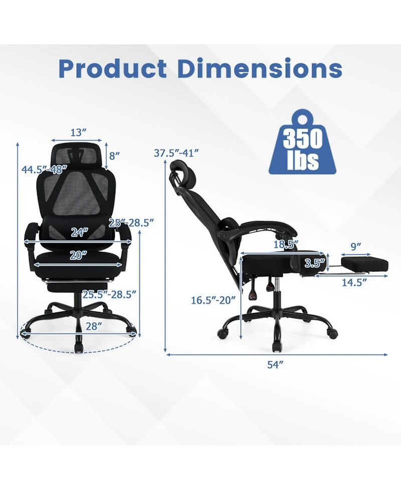 Sugift Ergonomic High Back Mesh Office Chair with Retractable Footrest and Adjustable Headrest
