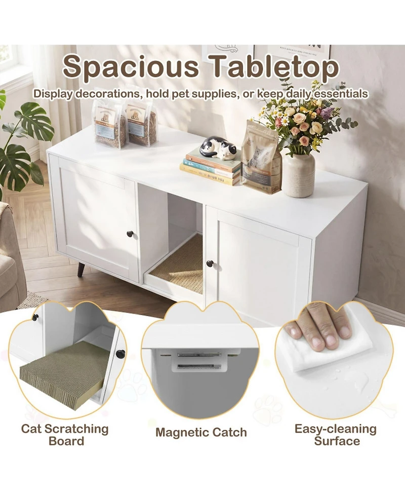 Sugift Double Cat Litter Box Enclosure for 2 Cats with Scratching Pad and Double Rooms