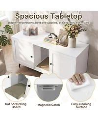 Sugift Double Cat Litter Box Enclosure for 2 Cats with Scratching Pad and Double Rooms