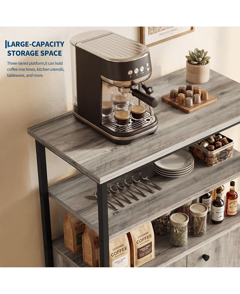 homfan Farmhouse Sideboard Buffet Cabinet with Open Shelves and 2 Doors