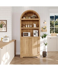 homfan 72 Inch Tall Arched Pantry Cabinet, 5-Tier Cabinet with Door and Handles, Wood Storage for Dining Room, Living Room, Anti-Tip Device Included