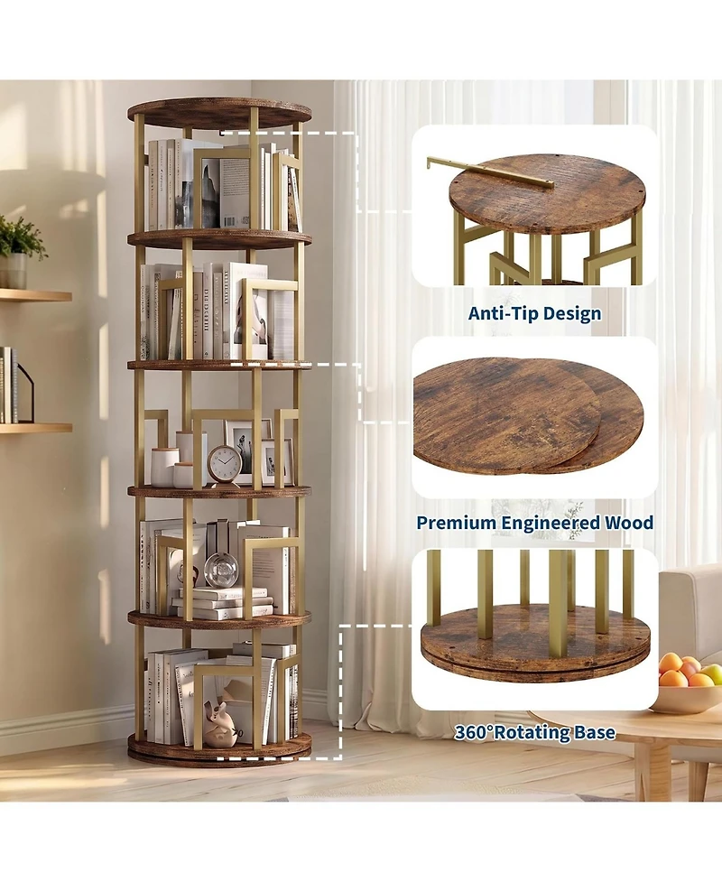 homfan 5-Tier Rotating Bookshelf Tower