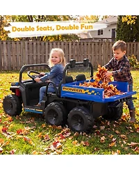 Sugift 24V 2-Seater Kids Ride On Dump Truck 4WD With Electric Dump Bed And Lights