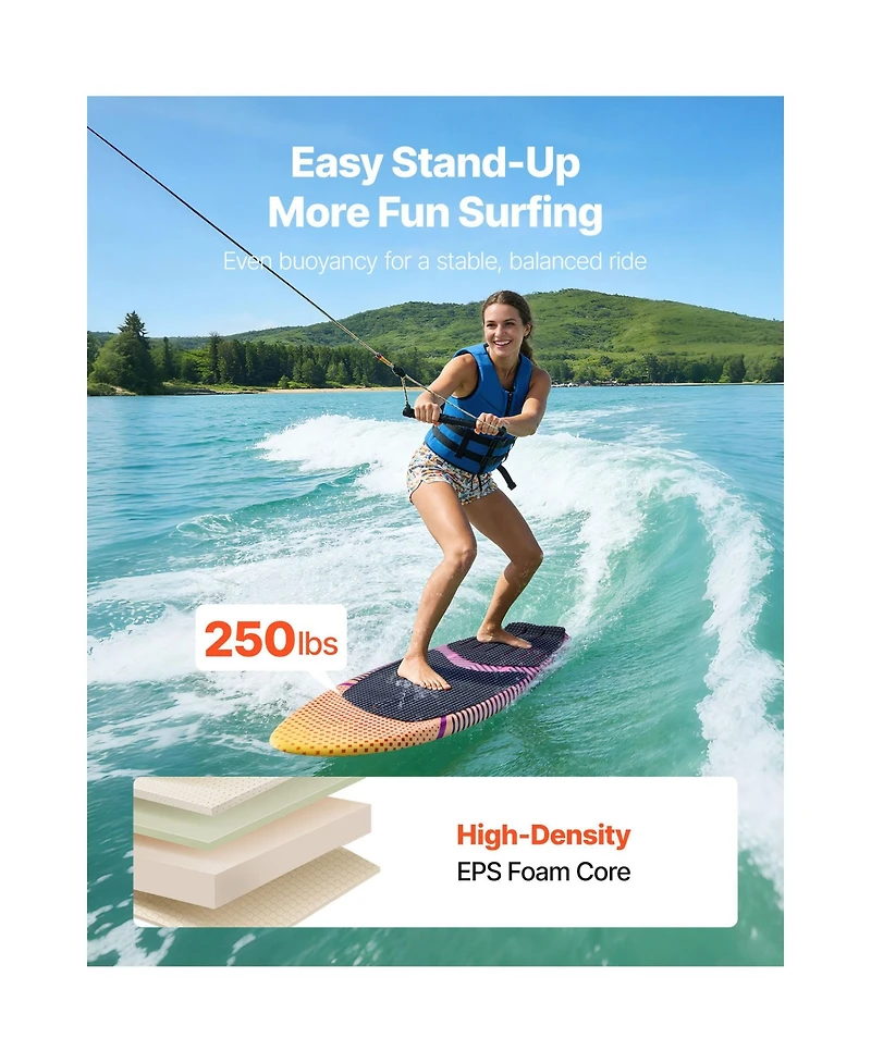 Hongge Eps Foam Core Wakesurf Board 63 in Rated to 250 lbs