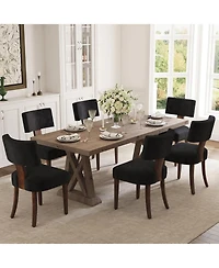 homfan Dining Chairs Set of 6 Mid-Century Modern Curved Backrest Chenille Upholstered Seat Hardwood Frame Wooden Legs Armless Kitchen Side