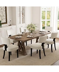 homfan Dining Chairs Set of 6 Mid-Century Modern Curved Backrest Chenille Upholstered Seat Hardwood Frame Wooden Legs Armless Kitchen Side Chairs