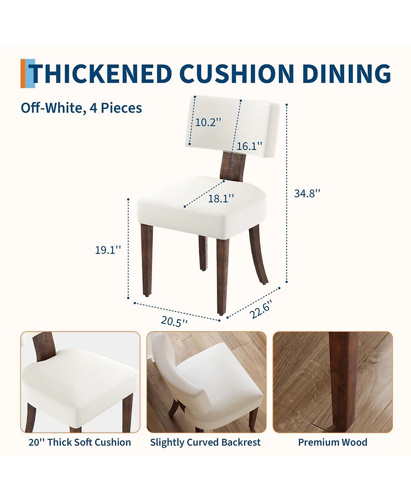 homfan Dining Chairs Set of 6 Mid-Century Modern Curved Backrest Chenille Upholstered Seat Hardwood Frame Wooden Legs Armless Kitchen Side