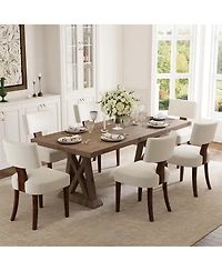 homfan Dining Chairs Set of 6 Mid-Century Modern Curved Backrest Chenille Upholstered Seat Hardwood Frame Wooden Legs Armless Kitchen Side