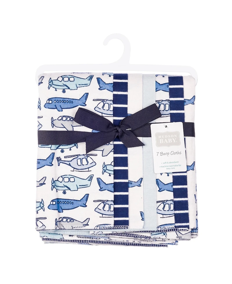 Hudson Baby Boy Cotton Poly Flannel Burp Cloths 7-Pack, Born To Fly