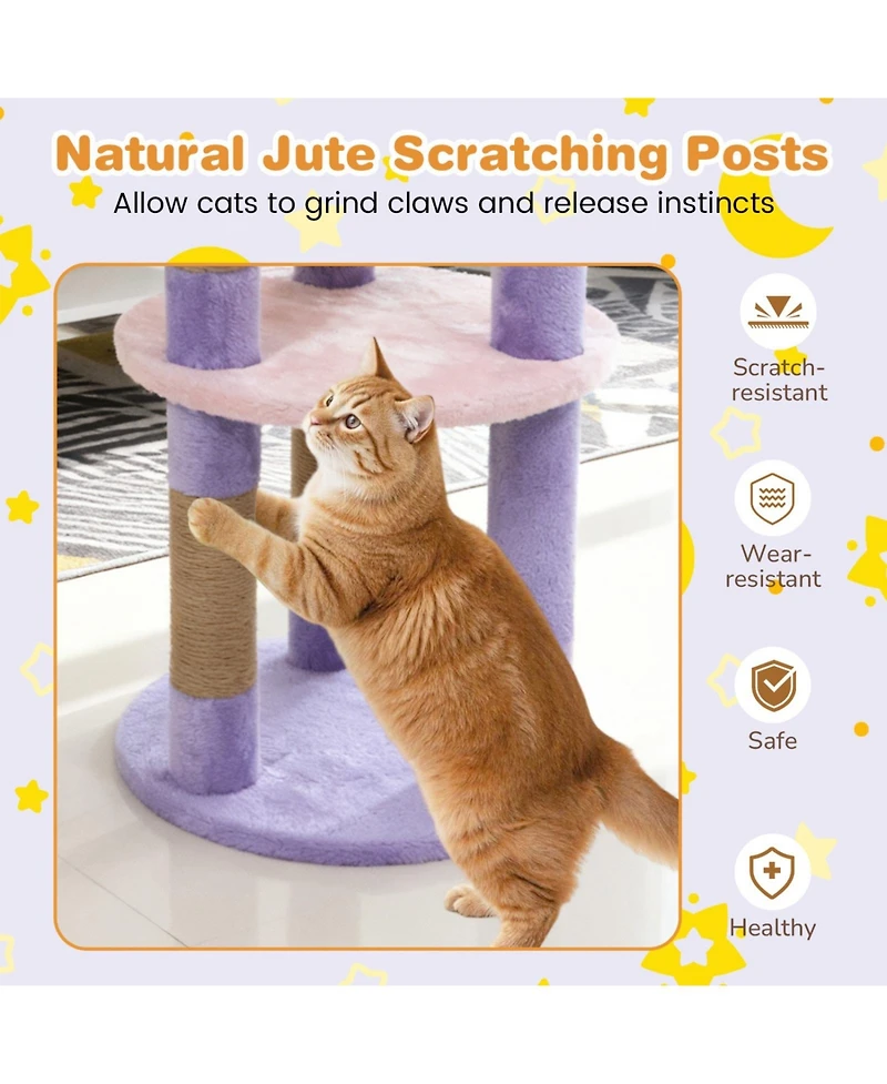 Sugift 29 in Modern Cat Tree with Star and Moon Shaped Platforms and Jute Scratching Posts