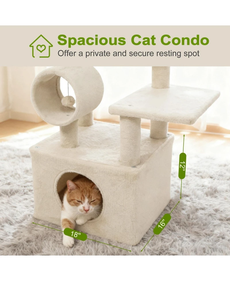 Sugift 48 in Tall Multi-Level Cat Tree Kitten Tower with Large Condo and Padded Top Perch