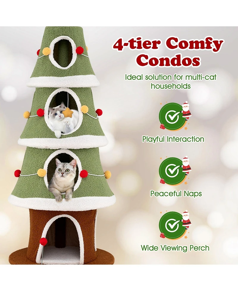 Sugift 61 Inch Christmas Cat Tree with 4 Condos for Indoor Cats Cute Cat Tower