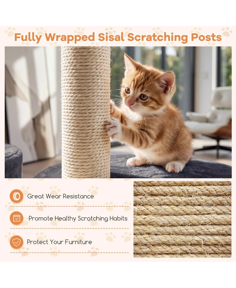 Sugift 43in Cat Tree for Indoor Cats with Plush Perches Condo and Sisal Scratching Posts