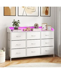 Sugift Storage Organizer with Led Lights 9 Fabric Drawers and Charging Station for Bedroom