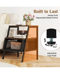 Sugift 3-Tier Industrial Nightstand End Table with 2 Open Shelves and Metal Mesh Compartment