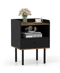 Sugift 3-Tier Nightstand with Drawer and Open Storage Shelf Sofa Side Table