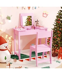 Sugift 2-in-1 Kids Vanity Table and Chair Set with Flip Top Mirror