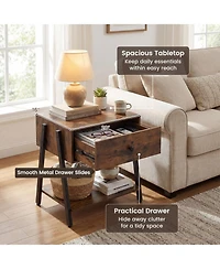Sugift Set of 2 Industrial Nightstands with Wooden Drawer and Adjustable Foot Pads for Bedroom