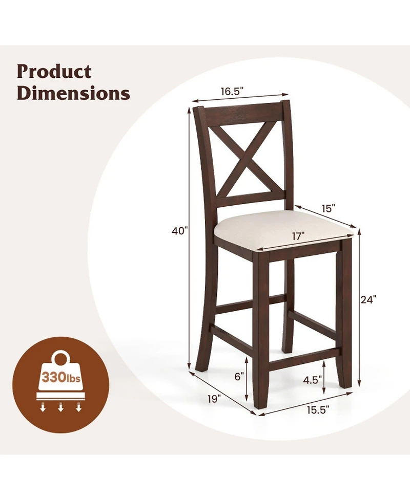 Sugift Modern Farmhouse Counter Height Stools with Footrest and Cushion
