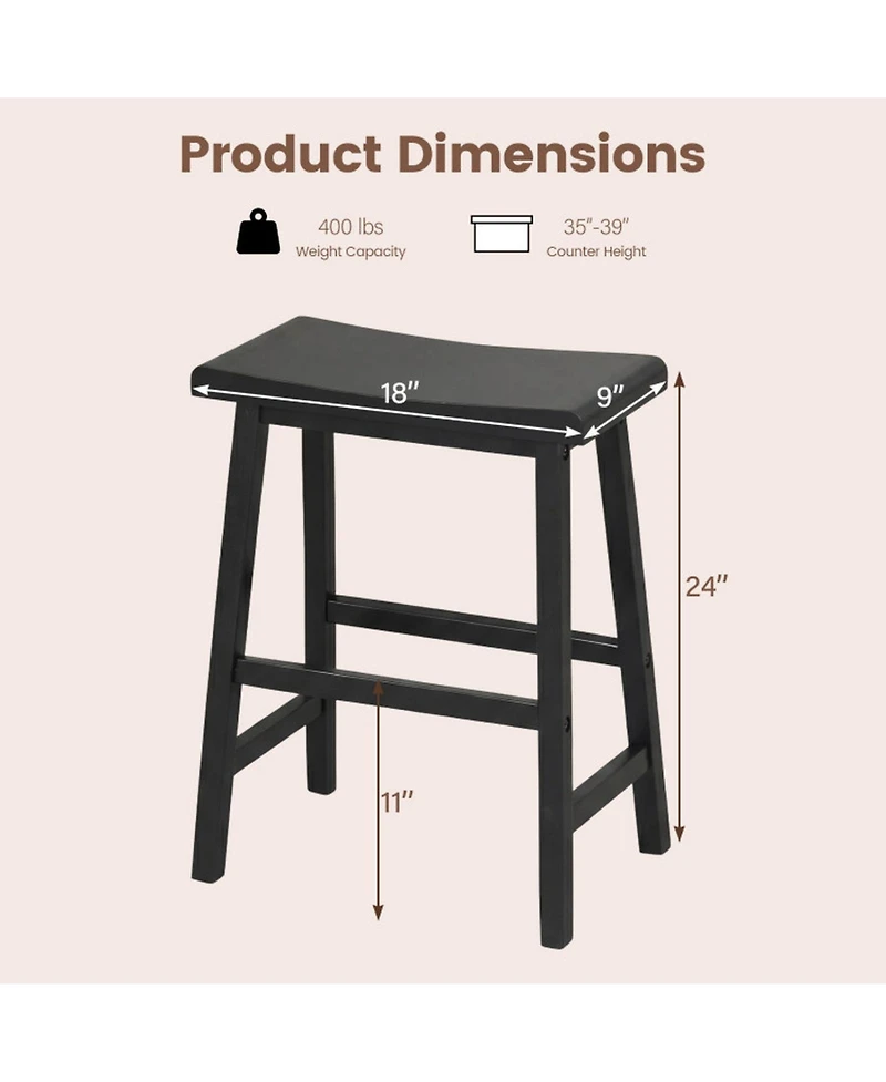 Sugift Set of 2 24 Inch Counter Height Solid Wood Saddle Bar Stools