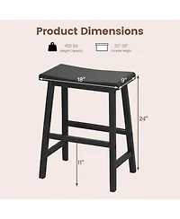 Sugift Set of 2 24 Inch Counter Height Solid Wood Saddle Bar Stools