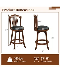 Sugift 24 Inch Swivel Bar Stools with Backrests and Wood Frame for Kitchen Island