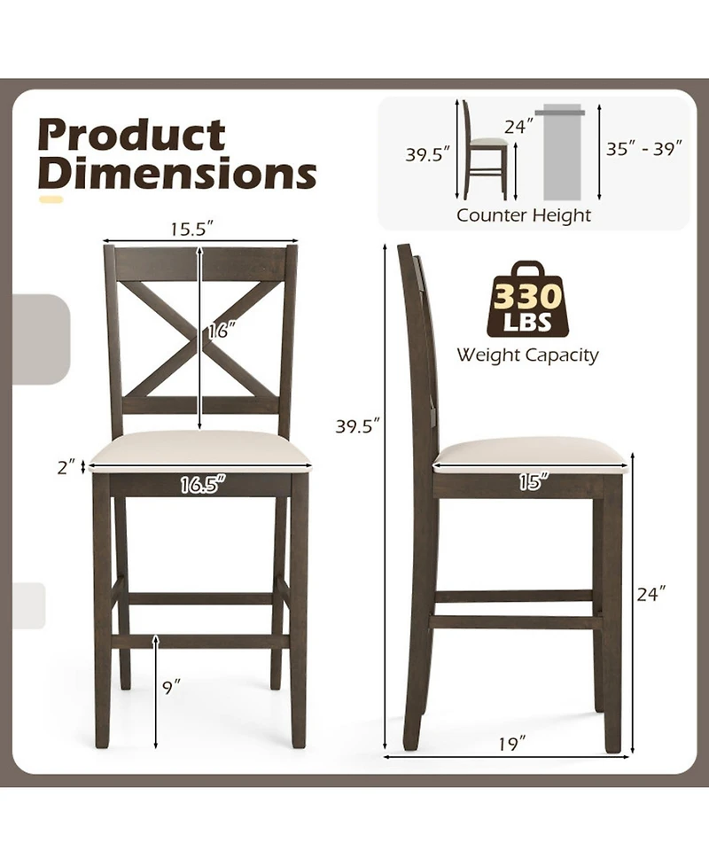 Sugift Set of 2 X-Back Bar Stools with Upholstered Cushioned Seats