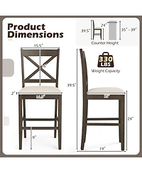 Sugift Set of 2 X-Back Bar Stools with Upholstered Cushioned Seats