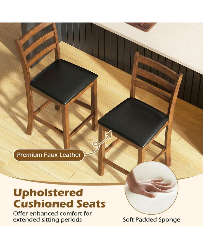 Sugift Set Of 2 Rubber Wood Ladder Back 24 Inch Counter Height Bar Stools for Kitchen Island High Chairs