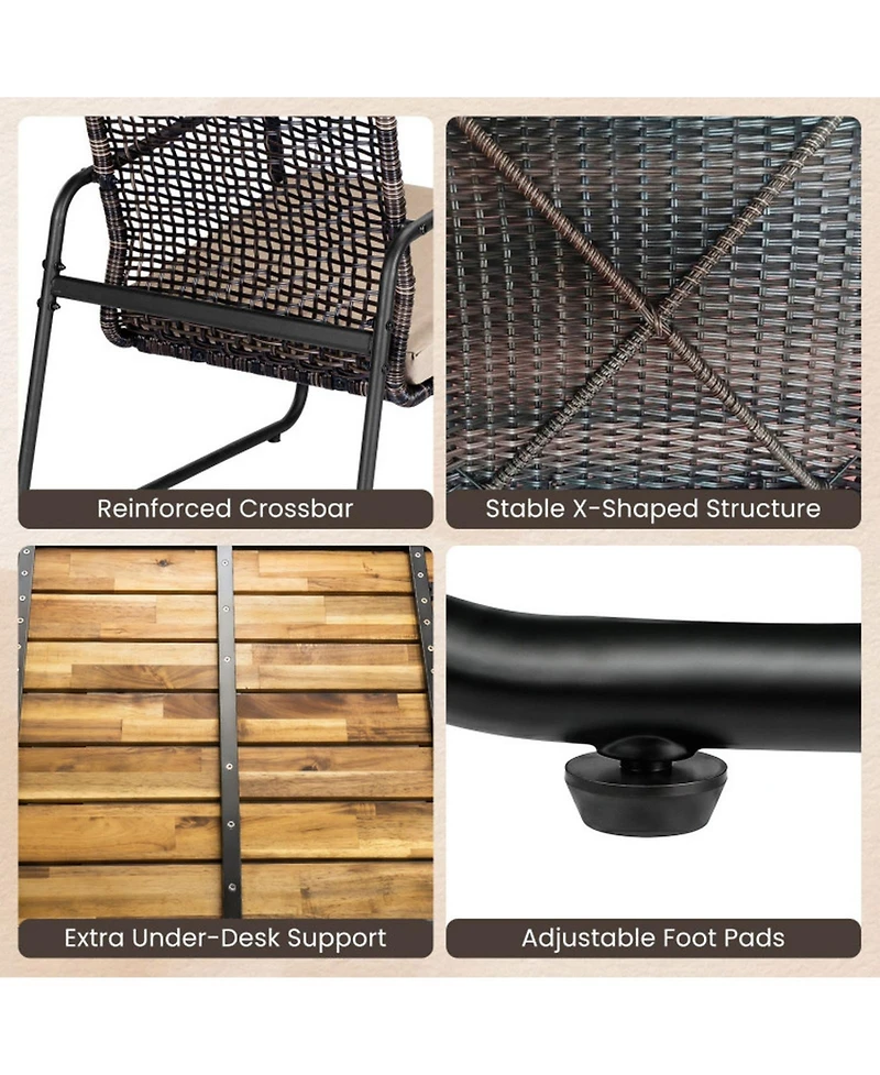 Sugift 4-Piece Patio Furniture Set with Acacia Wood Table and Zippered Cushions