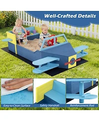 Sugift Large Glider-Inspired Wooden Sandbox with Bench Seat, Ages 3-8