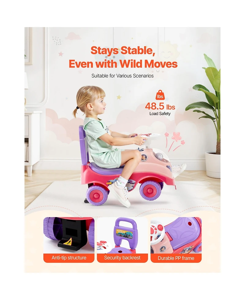 Hongge Foot to Floor Ride On Push Car with Interactive Steering Wheel, 48.5 lb Capacity, Ages 19-36 Months