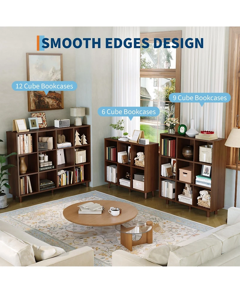 homfan Cube Bookshelf Organizer, Freestanding Open Bookcase with Leg Base, Modern Storage Shelf for Home Office Living Room Bedroom