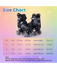 Sugift Kids Adjustable Quad Roller Skates for Girls Boys Teens 4 Sizes with Light-up Wheels
