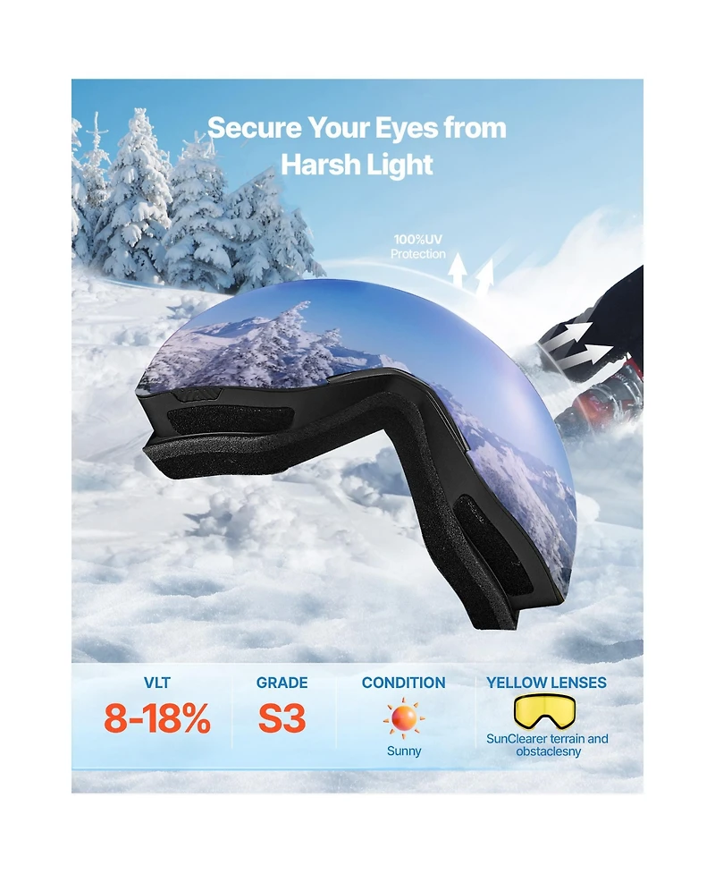 Hongge Frameless Magnetic Cylindrical Lens Ski Goggles Otg Fit