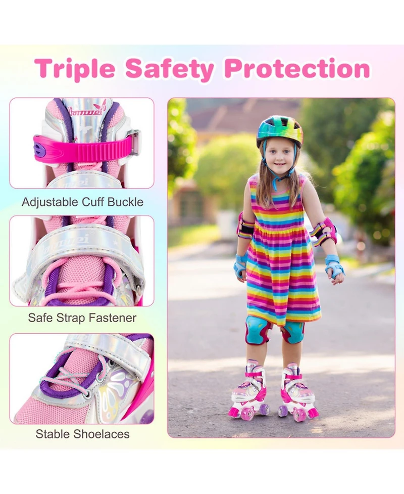 Sugift Kids Adjustable Quad Roller Skates 4 Sizes with Light-up Wheels