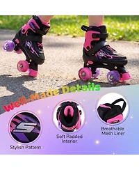 Sugift Kids Adjustable Quad Roller Skates 4 Sizes with Light-up Wheels for Girls Boys