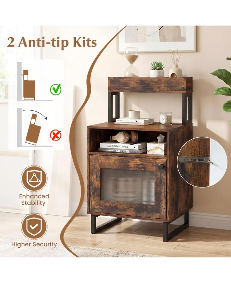 Sugift Led Nightstand with Top Tray Open Compartment and Storage Cabinet