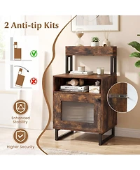 Sugift Led Nightstand with Top Tray Open Compartment and Storage Cabinet