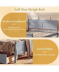 Sugift Full Size Sleigh Platform Bed with 2 Storage Drawers and Curved Footboard