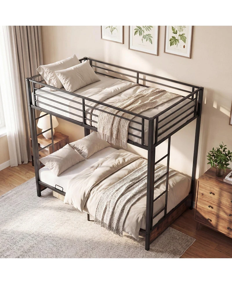 Sugift Twin Size Heavy Duty Metal Bunk Bed with Headboard and Footboard