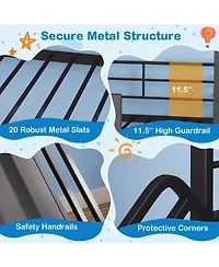 Sugift Twin Size Kids Metal Loft Bed with Slide Ladder and Chalkboard