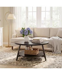 Aheaplus 2-Tier Large Modern Wood Circle Coffee Tables for Living Room